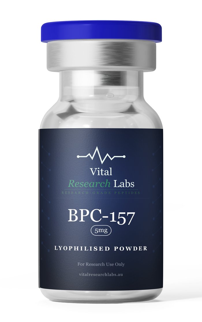 BPC-157 (5mg) research peptide vial, lyophilised powder, research-grade, Vital Research Labs Australia