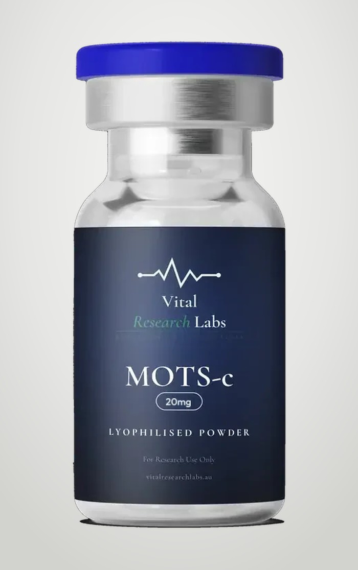 MOTS-c (20mg) research peptide vial, lyophilised powder, research-grade, Vital Research Labs Australia